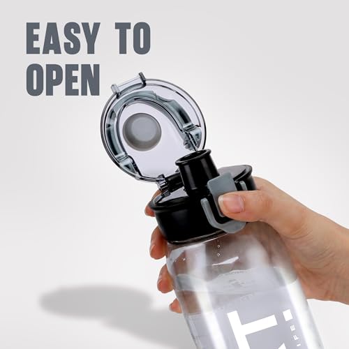 Image of Nayasa Turbine 1000 ml BPA Free Plastic Water Bottle | Leak Proof | Unbreakable | Wide Mouth with Scale | Sports Bottle | Black
