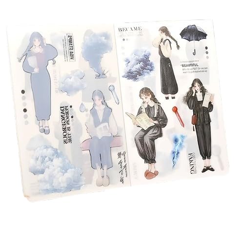 型抜き ブック 異素材 傘 さす 人物 女の子 女子 かさ くも 雲 夜空 空 雪 雨 雨の日 虹 樹 木 イラストシール 人物シール 天気 マステ 耐水 クリア コラージュ素材 おしゃれ 製本 ステッカーブック デコレーション ハンドメイド 手帳 DIY