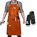 Delantal de trabajo de soldadura de cuero, resistente al calor y resistente al fuego, delantal de barbacoa resistente al fuego, Marrón: 24 x 36 pulgadas con guantes