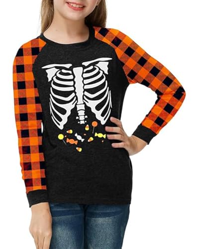 Image of Remimi Girls Thanksgiving Shirts Buffalo Plaid Raglan Tee Cute Turkey Holiday Party Long Sleeve Tshirt 5-14 Years