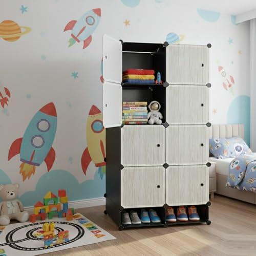 Image of KRISHYAM 8 Box Collapsible Wardrobe Organizer with Doors & 2 Shoe Box Storage, DIY Closet Cabinet for Clothes, Shoes, Toys, Books, Bags & Bedroom Storage