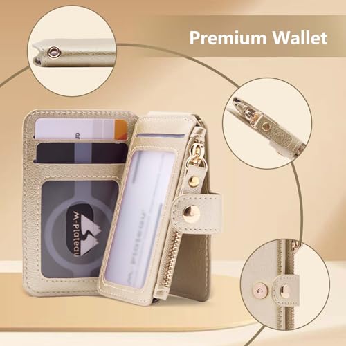 Image of Keychain wallet, Rfid Blocking Credit Card Holder Leather, Zipper Card Case for Women, Gold, Multi-function