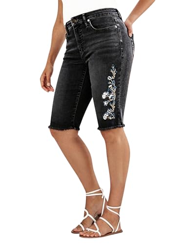 Flamingals Women's Casual Denim Shorts Mid Rise Stretchy Raw Hem