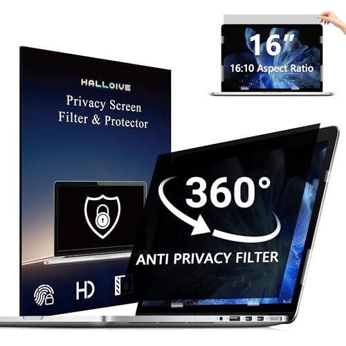 4-Way Laptop Privacy Screen Shield 16 Inch 16:10 Aspect, Removable 360° Privacy Filter Screen Protector for 16 Inch Laptop Computer, Anti Glare Blue Light Slide Mount Tabs Cover