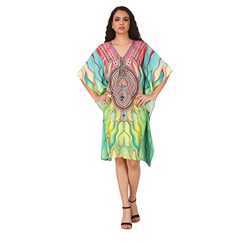 Image of Short Digital Printed | Crepe Kaftan | Vacation Wear | Beach Wear | Coverups | Kaftan Dress | For Women | Free Size