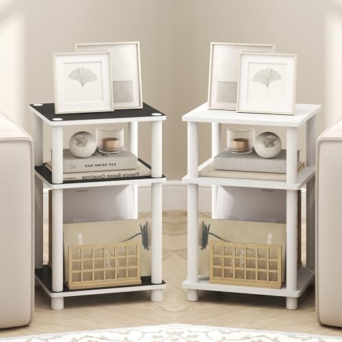 Image of Furinno Turn-N-Tube Side Table, 3-Tier End Table with Open Shelf, Toolless Assembly Night Stand, Bedside Table, for Living Room, Bedroom, White Espresso