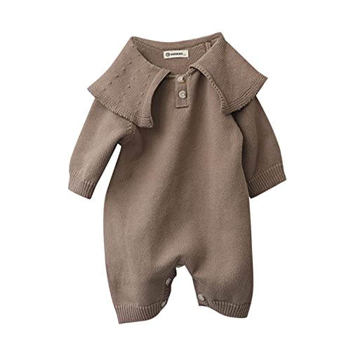 Guenzy Newborn Infant Baby Girls Boys Autumn Solid Cotton Long Sleeve Romper Jumpsuit Clothes Baby Summer Clothes For Boys Coffee #TOP10