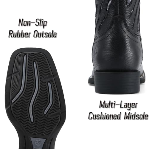 Image of SUREWAY Western Boots For Men - Mens Square Toe Cowboy Boot, Oil /Slip Resistant, Durable Fashionable Classic Pull on 10 Inch Mid-Calf Wellington Boots