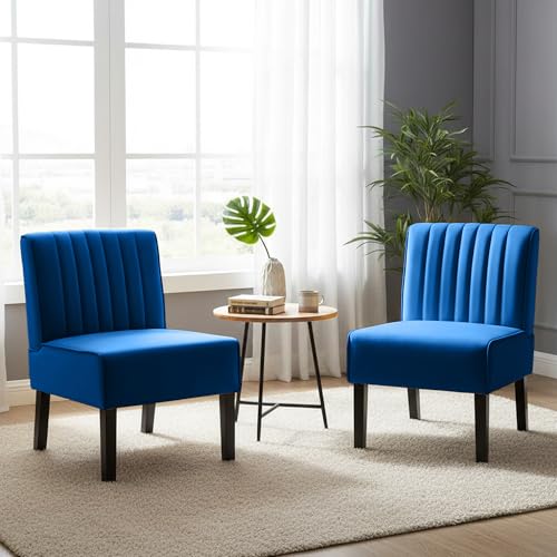 Sillón con tapizado de terciopelo y estructura de madera Azul miniatura 1