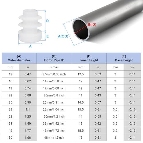 Image of PATIKIL 1-1 /4 inch Plastic Tubing End Caps, 20Pcs Round Hole Plug Insert for Round Iron Pipe Chair Leg Table Bookshelves Patio Furniture, White