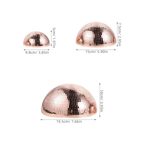 3 unidades de bola espejada semiesférica: media esfera espejada adhesiva de 7,7" / 5,9" / 3,9" para decoración de fiestas temáticas años 70 y festivales de música miniatura 4