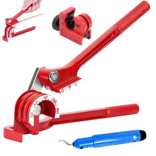 Dobladora de Tubos de 6/8/10 mm, Puede Doblar con Precisión en Ángulos de 0°/45°/90°/135°/180°, con Cortador de Tubos y Herramienta Desbarbadora, para Tubos de Cobre y Tubos de Aluminio (Rojo)
