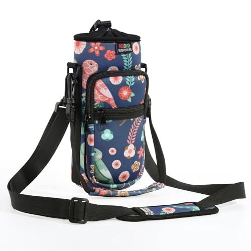 Nuovoware Torba na butelkę z neoprenu, 750 ml / 1000 ml / 1800 ml Torba na butelkę z regulowanym paskiem na ramię, przenośna torba na butelkę na wodę piesze wycieczki kolarstwo kemping, Zielony ptak +