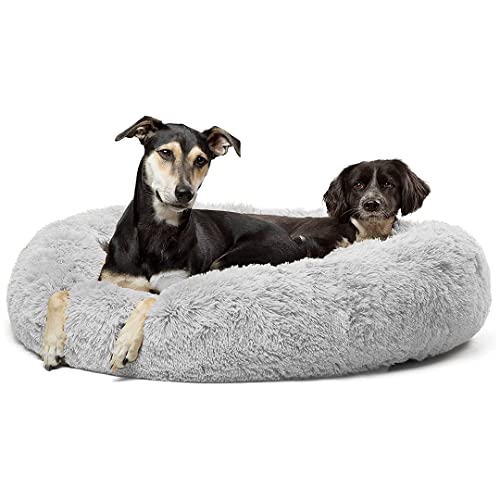 Wallace & Jones | Plüschbett Sarnia - M | Hundebett Liegekissen Donut | ca. 80 x 80 x 24 cm | Hellgrau