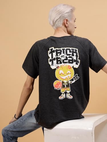 Image of Rigo Back Printed Half Sleeves Round Neck Oversized T-Shirt for Men | Drop Shoulder T-Shirt for Men | Loose Baggy Fit T-Shirt for Men
