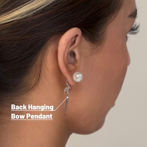 Small Gold Silver Pearl Bow Earrings for Women Trendy 925 Sterling Silver Post Dainty 14k Gold Plated Bow Dangle Earrings for Women3