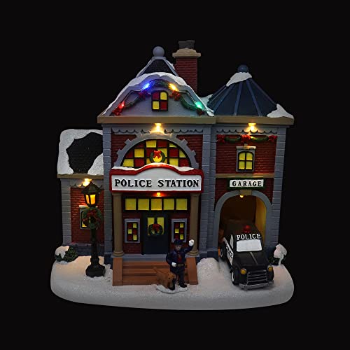 Top Treasures Christmas Village Animated Police Station Pre-Lit Musical Snow Village Collectible Building Perfect Addition To Your Christmas Indoor Decorations & Holiday Displays (Moving Car) #TOP5