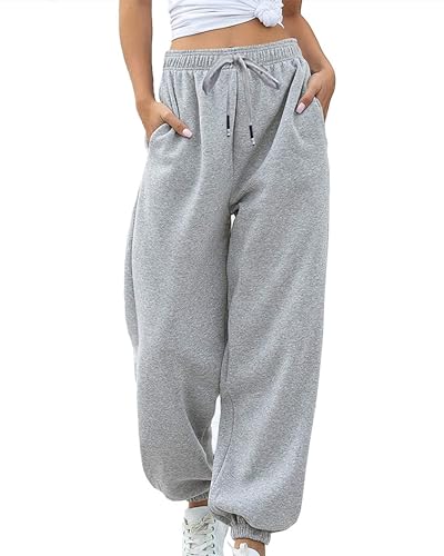 Sweatpants for Teen Girls Baggy High Waisted Cinch Bottom Sweatpants Yoga Workout Joggers Cute Sweats Pants with Pockets
