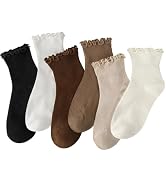 MIHAIR 6 Pairs Women's Ruffle Socks, Turn-Cuff Casual Cute Breathable Cotton Ankle Socks for Girls