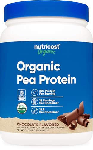 Nutricost Organic Pea Protein Powder (1 LB) Chocolate - Certified USDA Organic, Protein from Plants, Vegetarian Friendly, Gluten Free, Non-GMO