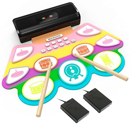 ROCKSOCKI Electric Drum Set, 7 Drum Practice Pad, Roll-up Drum Pad Machine with Headphone Built-in...