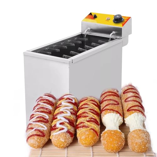 Commercial Corn Dog Deep Fryer, 25L Large Capacity Cheese Hot Dog Sticks Frying Machine with 12 Hooks, Electric Deep Fryer for Corn Dog Maker, Adjustable Temperature Range 140-392?, Heavy-Duty Design