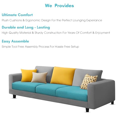 Image of Galib 3 Seater Sofa Set for Living Room (Turquise Grey Fabric) Premium Fabric Sofa Set