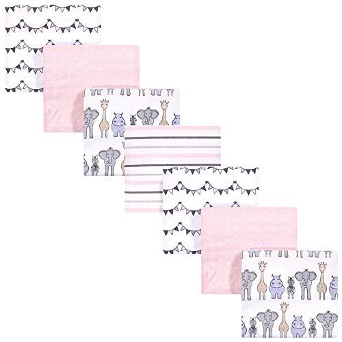 Image of Hudson Baby Unisex Baby Cotton Flannel Receiving Blankets Bundle, Pink Safari, One Size
