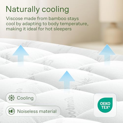 Image of Ultra Soft Twin Size Mattress Topper - Viscose Made from Bamboo Pillow Top Mattress Pad for Back Pain Relief - Naturally Cooling for Hot Sleepers, White