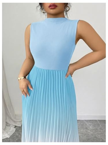 Image of SOLY HUX Women's Plus Size Summer Ombre Sleeveless Flowy Maxi Dress | Birthday, Pleated A Line, Mock Neck, Formal Outfits,Cocktail, Wedding, Graduation