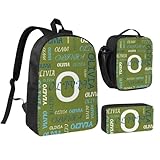 Qivlora Personalisierter Rucksack mit Namen, personalisierbarer Rucksack mit Lunchbox und Federmäppchen, individuelles Geschenk für Jungen, Mädchen, Kinder, Teenager, Farbe 04, M