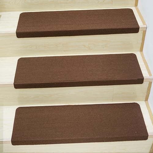 Peldaños de interior para escaleras de madera maciza, alfombras antideslizantes marrones 2