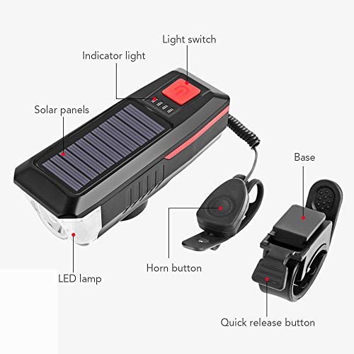 Andoer Luz solar/USB de carregamento para bicicleta Luz de sino de bicicleta para bicicleta Lanterna