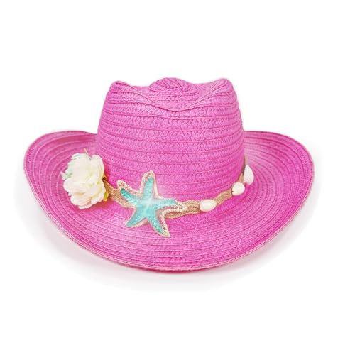 Toddler Girls Summer Beach Straw Hat Flower Starfish Shell Decorated Sun Protection Caps for Outdoor Play Photoshoots3