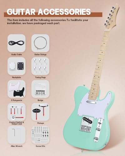 Image of Leo Jaymz DIY TL Style Electric Guitar Kits,Spray-painted Mahogany Body,Maple Neck, including all Components (TL Surf Green New)