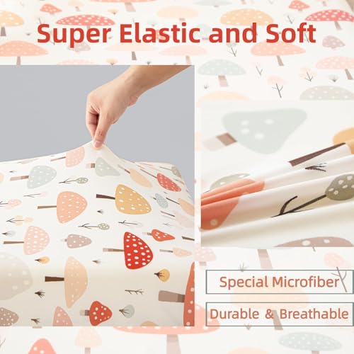 Image of SDIII 2 Pack Mushroom Crib Sheets for Boys Girls 52x28 Stretchy Microfiber Jersey Knit Soft Crib Sheets for Standard Crib and Toddler Mattress