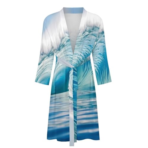 Blue Ocean Wave print Bathrobe Soft And Comfortable Bathrobe Skin-Friendly And Breathable4