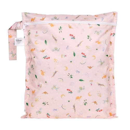 Image of Bumkins Disney Waterproof Wet Bag for Baby, Travel, Swim Suit, Cloth Diapers, Pump Parts, Pool, Beach, Gym Clothes, Toiletry, Hook to Stroller, Daycare, Zip Reusable Wetdry Pack, Princess Magic Pink