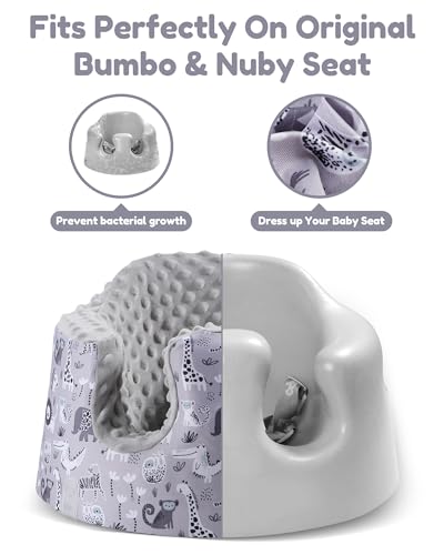 Image of BOMOLOUR Seat Cover Compatible with Bumbo and Nuby Seat, Removable Breathable Baby Floor Seat Cover for Boys and Girls, Seat Not Included (Grey Animal)