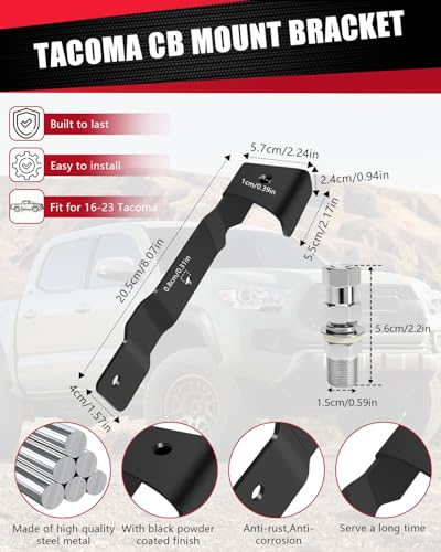 Image of Tacoma Tailgate Antenna Mount with SO-239 CB Antenna Stud Adapter Combo Kit, Tailgate CB Antenna Bracket Fits 2016-2023 3rd Gen Tacoma (Driver Side)