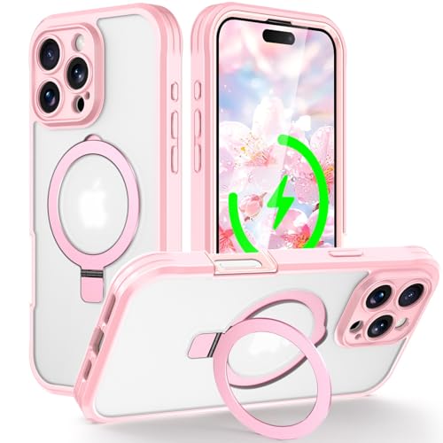 Coque iPhone 17 silicone rigide antichoc rose avec bague magnétique