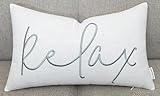 Rudransha 12x20 Relax Lumbar Pillow Cover - Embroidered Classic Throw Pillowcase - Decorative Cushion for Sofa, Spa Room, Resting Area, Calm Corner - Elegant Home Gift - Ivory