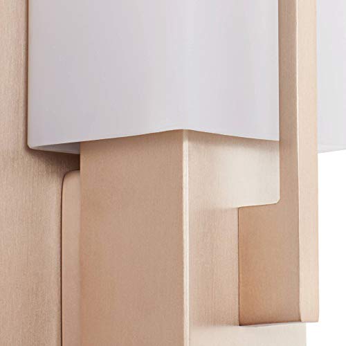 Image of Possini Euro Design Midtown Modern Wall Sconce Lighting Burnished Brass Hardwired 15 inch High Fixture Rectangular White Glass for Bedroom Bathroom Bedside Living Room Home Hallway Dining Kitchen