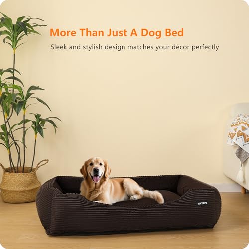 HMTOPE Hundebett, Hundesofa, Hundematte aus Cord, S/M/L, rutschfest, Abnehmbar und Waschbar, Weich und Atmungsaktiv, Braun, 110 x 85 x 27 cm