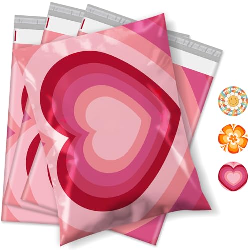 Metronic Poly Mailers 10x13 Inch 50pc Shipping Bags for Clothes,Strong Adhensive Shipping Envelopes for Small Business,Waterproof Mailers Poly Bags for Shipping,Packaging Mailing Bags Pink Heart