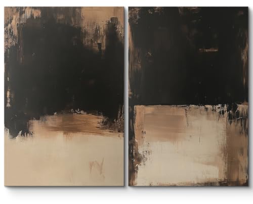 SIGNLEADER Canvas Print Wall Art Set Dark Black Brown Minimal Abstract Illustrations Minimal Decorative for Living Room, Bedroom, Office - 24"x36" x 2