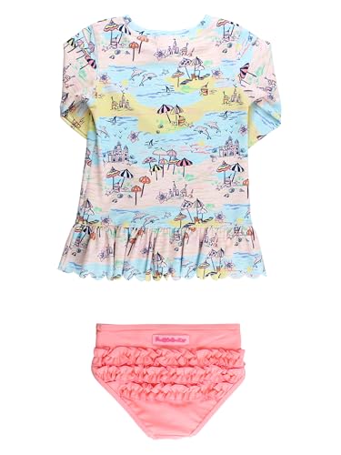 Image of RuffleButts Baby /Toddler Girls Scalloped Long Sleeve Rash Guard 2-Piece UPF50+ Sun Protected Swimsuit