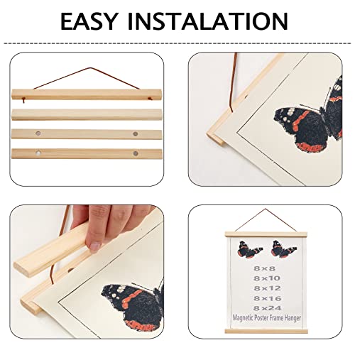 2Pack Magnetic Poster Hanger Frame, Light Wood Wooden Magnet Posters Hangers Frames 8X10 8X12 8X24 Picture Canvas Artwork Hanger Print Dowel Scroll Hangers Wall Hanging Wooden Frame, 8 Inch, Pine Wood #TOP4