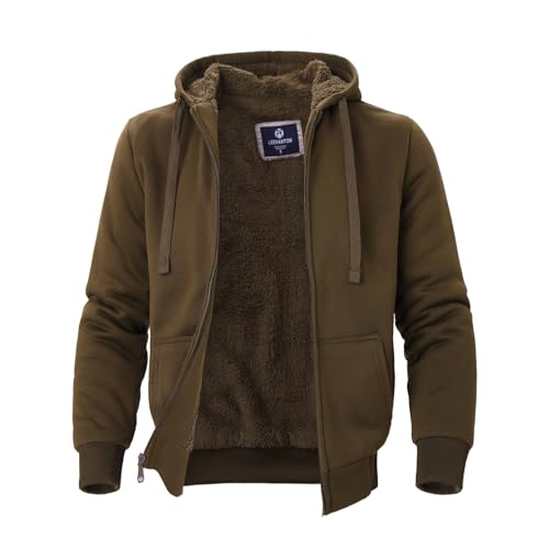 Image of LeeHanTon Sherpa Lined Hoodies for Men Heavyweight Full Zip Up Sweatshirt Thick Fleece Winter Warm Work Jackets Plus Size