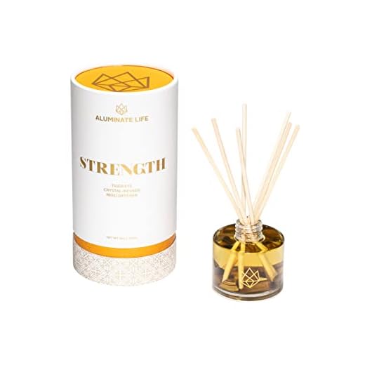 Aluminate Life Crystal Infused Reed Diffuser, Strength - Tiger Eye Crystal Infused - Scents of Cedarwood, Amber, & Sage - Home Decor, House Warming, Room, Stick Perfume, Shelf or Coffee Table